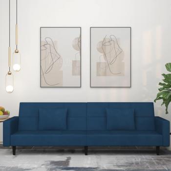 VidaXL Compact Blue Velvet Sofa Bed with Two Cushions