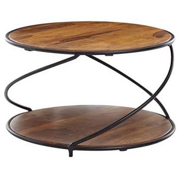 KADIMA DESIGN Kaffeetisch aus Sheesham Massivholz und Edelstahl, Schwarz/Braun, 2 Ablageflächen