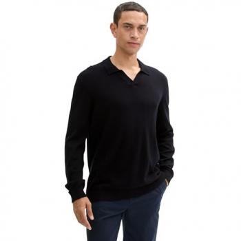 Tom Tailor Herren Polopullover aus Baumwoll-Kaschmir-Mix, schwarz, Größe S