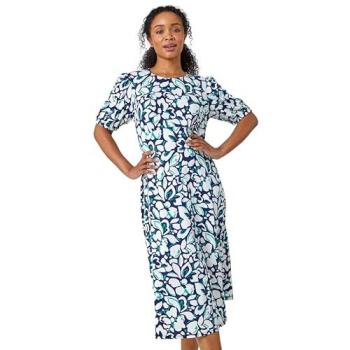 Roman Petite Floral Stretch Midi Dress – Navy
