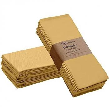 Ruvanti Luxury Dinner Table Napkins – 12‑Pack, 18x18 Soft Cotton, Ivory Gold, Reusable