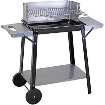 Barbacoa de carbón con ruedas y mesa plegable negra