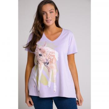 T-shirt donna capriolo, scollo a V, mezze maniche, blu, taglia 68/70, in cotone