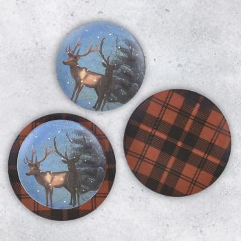 Winter Deers Ceramic Dinner Plate Set 25 cm by Keramika, 6 Pieces