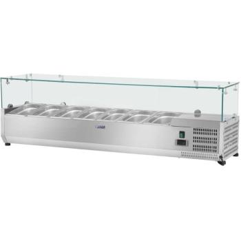 Saladette Table Acier Inox 160 cm 8 Bacs GN 1/4 Couvercle Verre