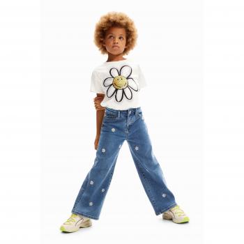 Desigual, Jeans Largura Ampla Margaridas, Azul, 5/6