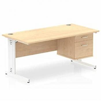Impulse Bench 1600 X 800mm Straight Office Desk Maple Top White Cable Managed Leg