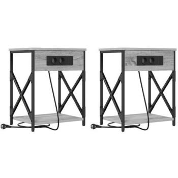 Table de Chevet Double Noir/Gris Sonoma 41×31×51 cm – Kit 2 pièces