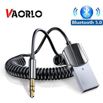 Adattatore Bluetooth 5.0 VAORLO Ricevitore Aux Wireless per Auto USB a Jack da 3,5 mm Audio Musica Microfono Kit Vivavoce