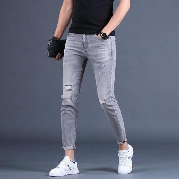 Jeans hasta el tobillo para hombre, con rasgados, estilo casual, verano 2022