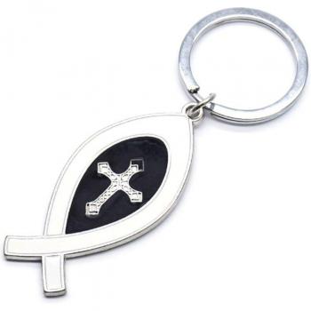 Croix Jésus porte‑clé, boucle église, souvenir bref Israël