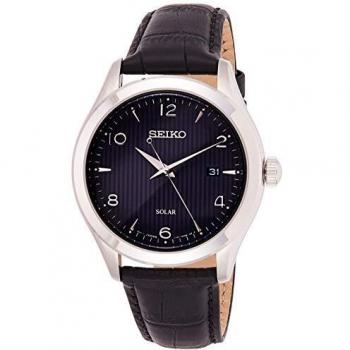 Seiko SNE491P1 Men's Blue Solar Watch with Leather Band