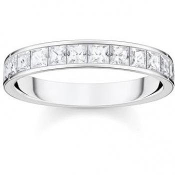 Thomas Sabo Damen-Bandring mit weißen Pavé-Steinen aus Sterling Silber, Ringgröße 52