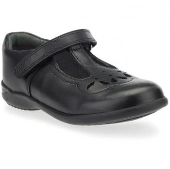 Poppy Black Leather Girls Rip-Tape School Shoes