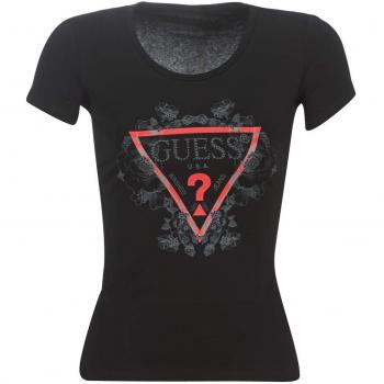 T-Shirt Guess SS CN Roses, Noir, X-Small Femme