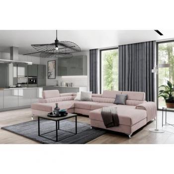 Canapé U Tissu Rose Clair avec Rangement Intégré