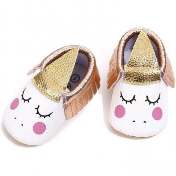 0-18M Baby Girls Soft Cork Shoes with Cartoon Print