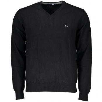 Black Embroidered V-Neck Cotton Sweater