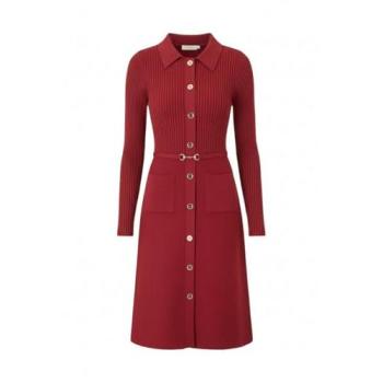 Veste-Robe Côtelée Rouge – Mi-Longue – Taille M – EU 40‑42