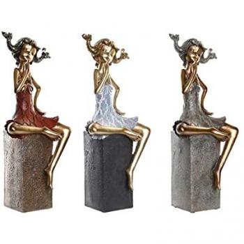 Artistic Woman Statue 16 x 12 x 37 cm Red Gray Blue (3 Pieces)