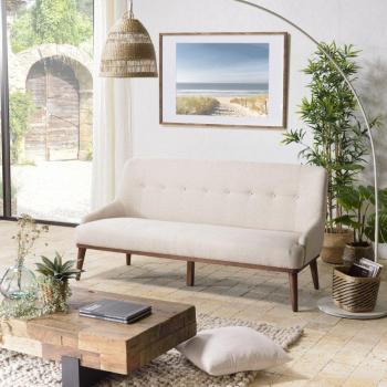 Sofá Noé de Madera, 2 plazas, Color Beige
