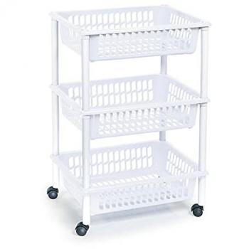 Carrito de cocina multiusos blanco con 3 alturas y ruedas