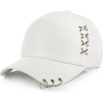 Unisex Casual Snapback Hat with Metal Cross and 3 Iron Rings