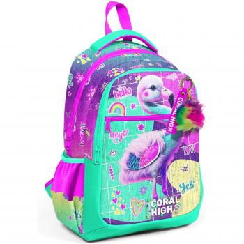 Coral High Kids Three Pocket Flamingo Backpack