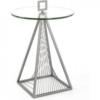 Table d'appoint design en verre trempé et métal époxy gris