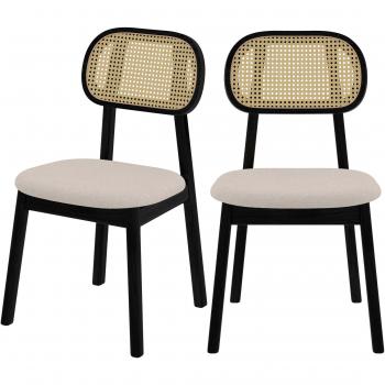 Rendez-Vous Elegance: Sillas Negras con Tela Beige y Ratán
