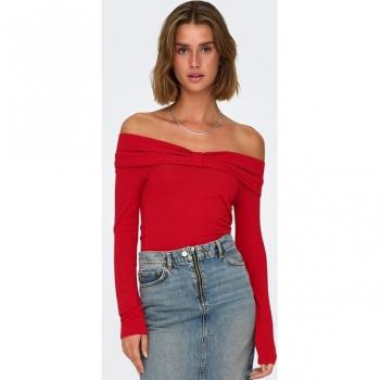 Robe courte à manches longues, style off-shoulder, nœud rouge