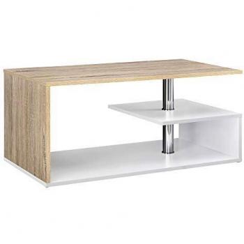 Tavolino da Salotto Truciolato Bianco con 3 Mensole 90 x 50 x 41 cm