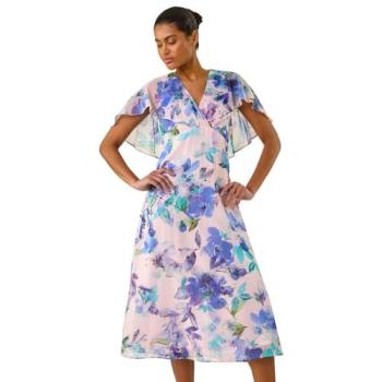 Violet Floral Cape Midi Dress – robe d’été chic