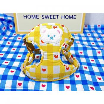 Small Medium Dog and Cat Harness with Bear Plaid and Traction Rope