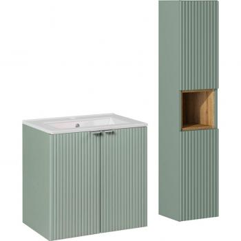Petits Meubles Simple Vasque Encastrée 60 cm – 2 Portes, Colonne Jade Vert + Bois