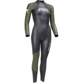 Traje de neopreno Zoggs Predator Pro FS para mujer en color negro y amarillo, talla S
