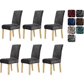 Elastic Velvet Dining Chair Covers in Dark Grey