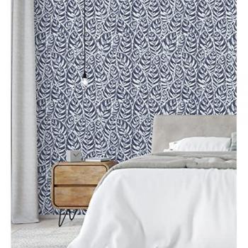 Papel pintado ecológico de hojas modernas en azul
