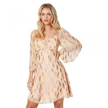 Oasis Petite Glitter Flare Sleeve Swing Dress Ivory 12