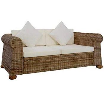 VidaXL Cushioned 2-Seater Sofa in Natural Rattan
