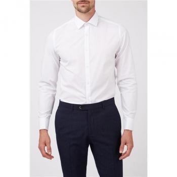 Limehaus Men's Extra Slim Fit Poplin White Dress Shirt with Double Cuffs