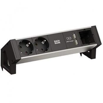 Bachmann 937.001 DESK2 ALU Schwarz 2xCEE7/3 1xCM 1xUSB Ladegerät 0,2m GST18