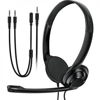 Headset mit Mikrofon für Laptop, 3,5 mm Headset mit Mikrofon Rauschunterdrückung, leichtes Handy-Headset, komfortable kabelgebundene Kopfhörer für Klassenzimmer