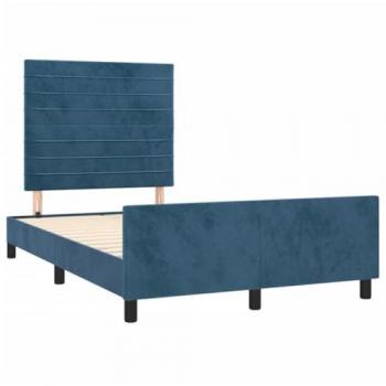 Cadre de Lit Rembourré avec Tête de Lit en Velours Bleu Foncé 120x190 cm
