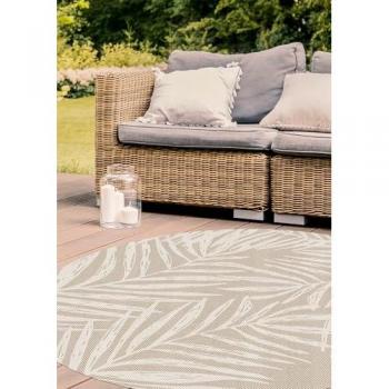 Alfombra Vinílica Redonda Beige 150 cm Imitación Textura Natural para Interior/Exterior