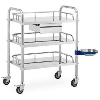 Carrello da laboratorio con 3 ripiani in acciaio inox e cassetto