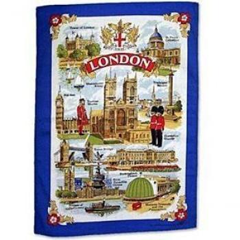 Printed London Tea Towel Gift Blue 78cm x 46cm Big Ben Tower Bridge St Pauls