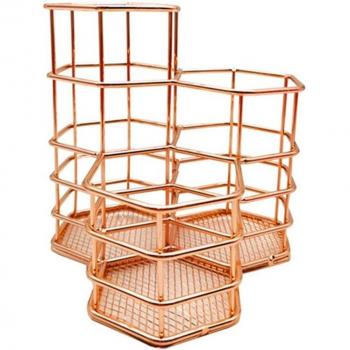 Chic Rose Gold Mesh Organizer for Office Supplies