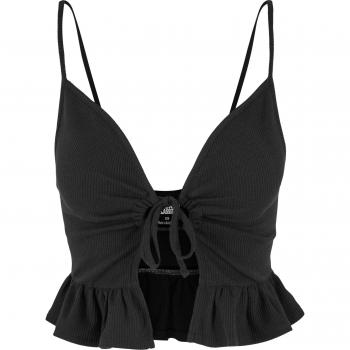 Urban Classics Women's Black Waffle Pique Ruffle Top