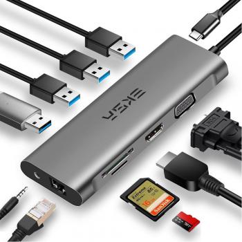 Estación de Expansión EKSA 11‑en‑1 para MacBook Pro – USB‑C, VGA, 4K HDMI, RJ45